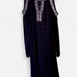 Black dress with white embroidery peasant sleeves